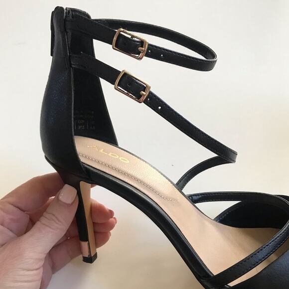 Aldo Black Strappy Shoes Heels Sandals Size 7 Torga EUC Women's Closed Toe - Picture 8 of 16